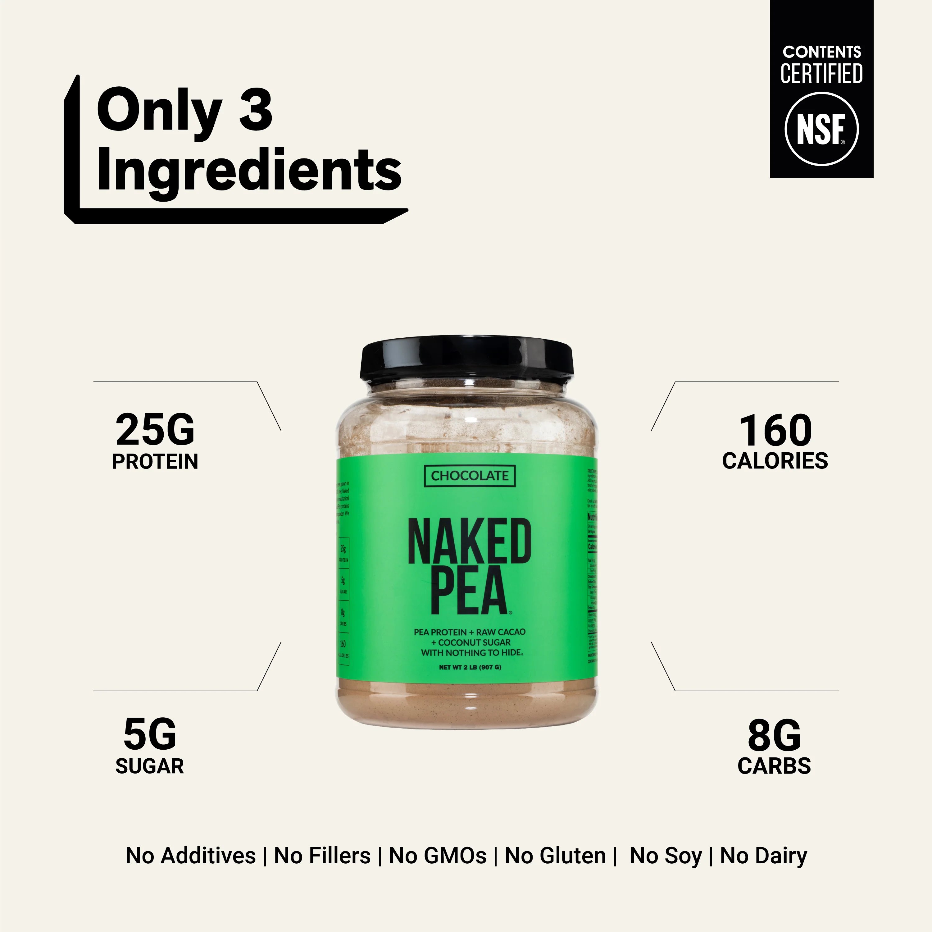 Chocolate Pea Protein Powder | Naked Chocolate Pea - 2LB - Image 3