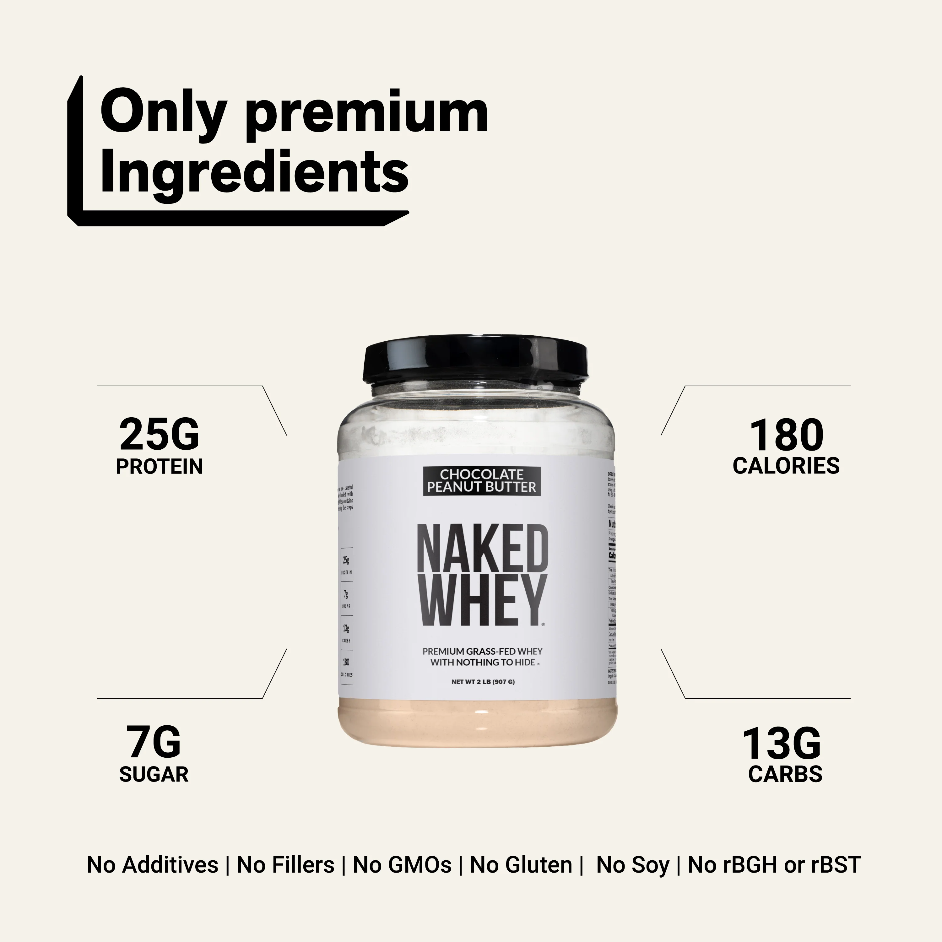Chocolate Peanut Butter Whey Protein Powder 2LB | Naked Whey - 2LB - Image 3