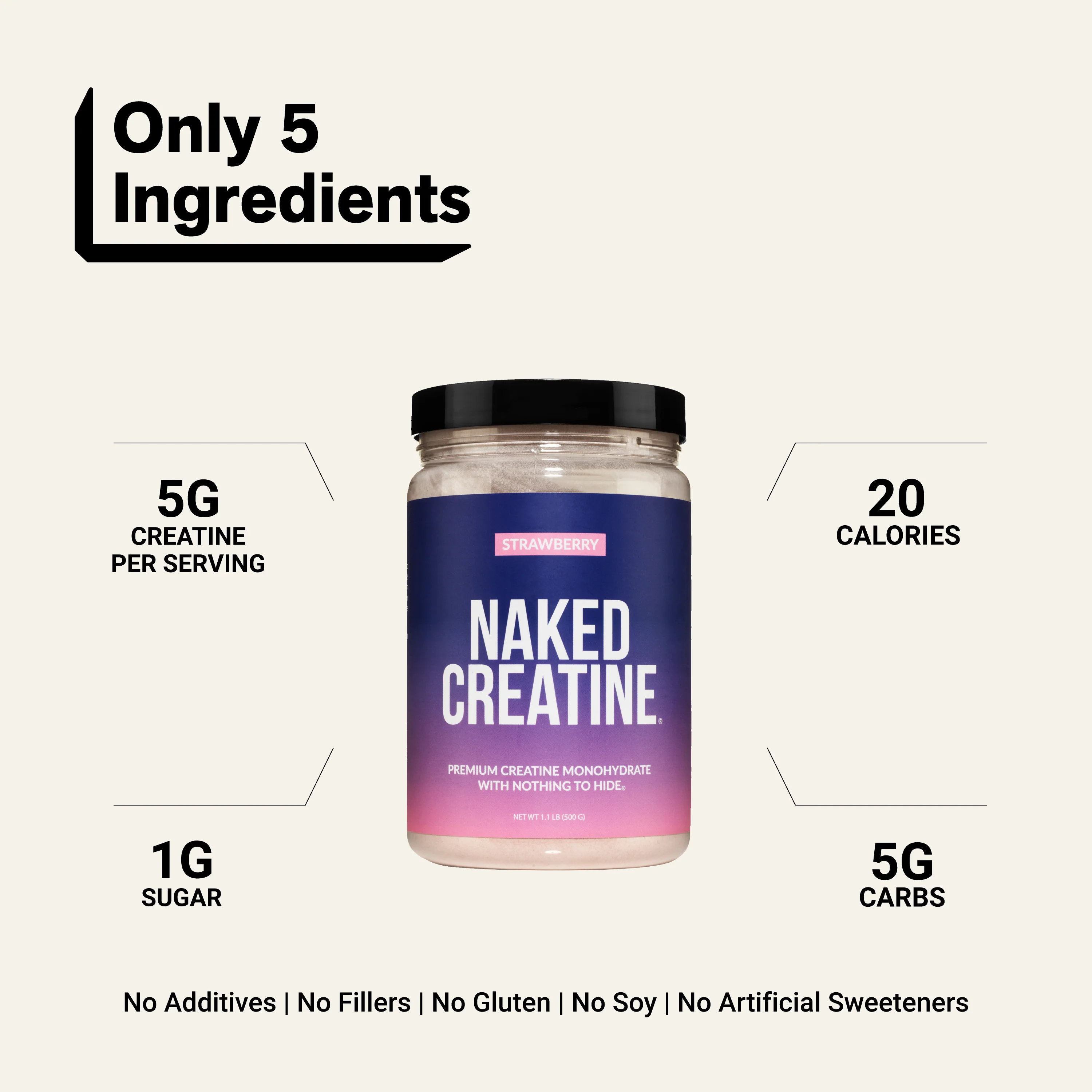 Strawberry Creatine Monohydrate Powder | Naked Creatine - 2.2LB - Image 3