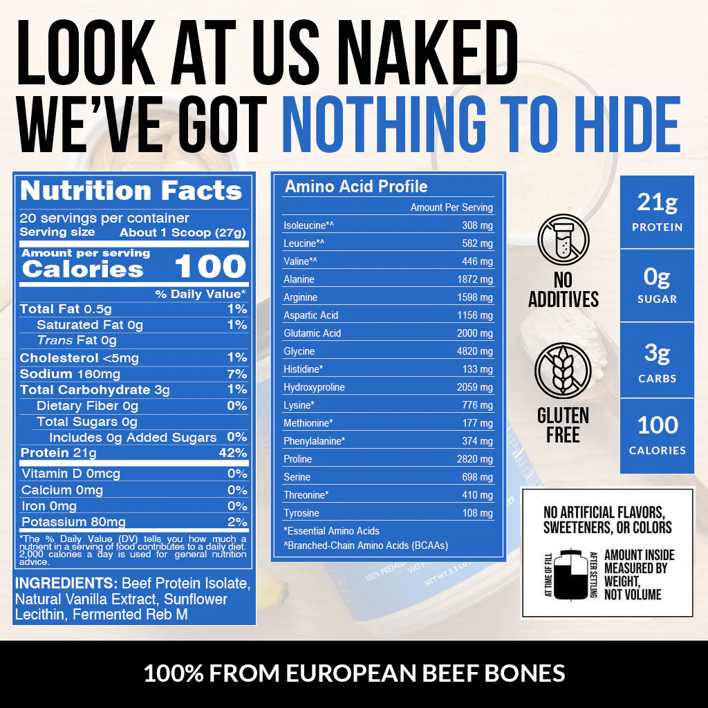 Vanilla Beef Protein Powder | Naked Vanilla Beef Protein - 1.2LB - Image 5