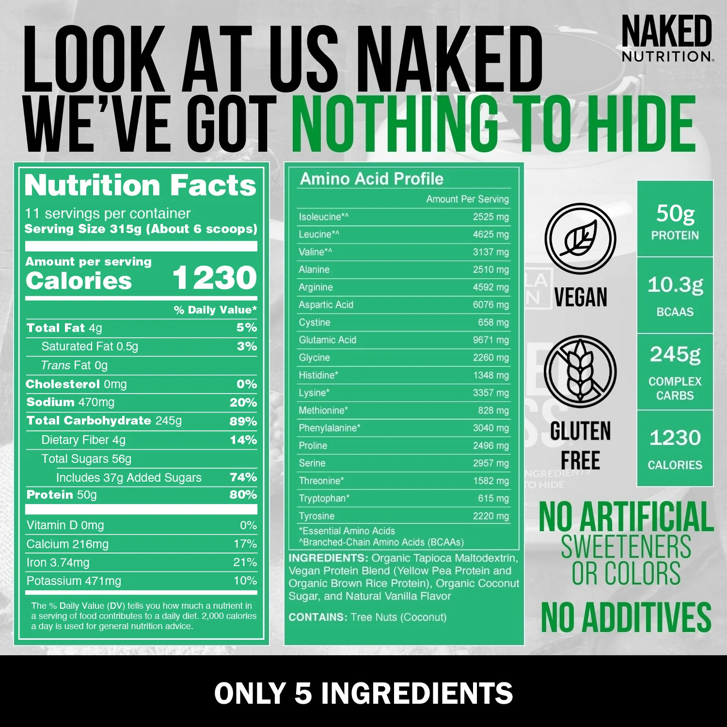 Vanilla Vegan Mass Gainer Supplement | Naked Vegan Mass - 8LB - Image 5