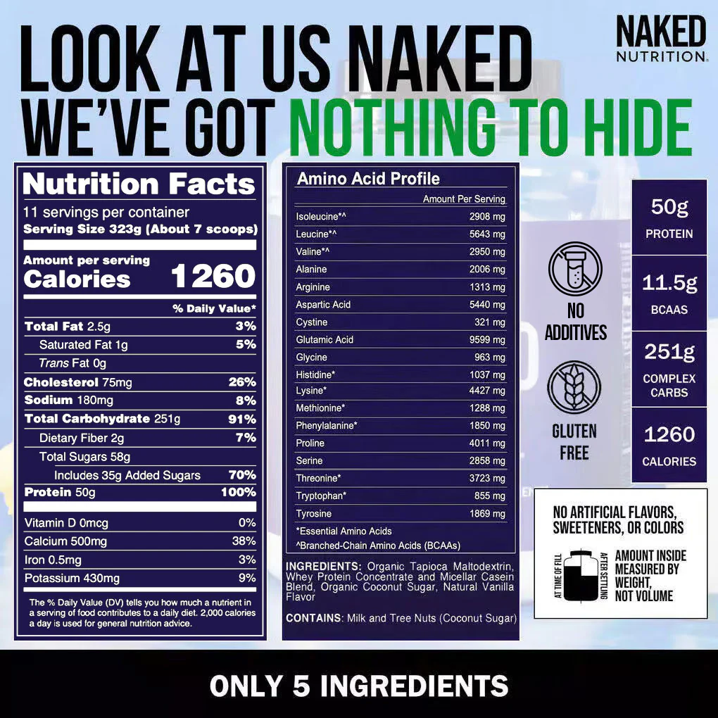 Vanilla Mass Gainer Protein Supplement | Naked Vanilla Mass - 8LB - Image 6