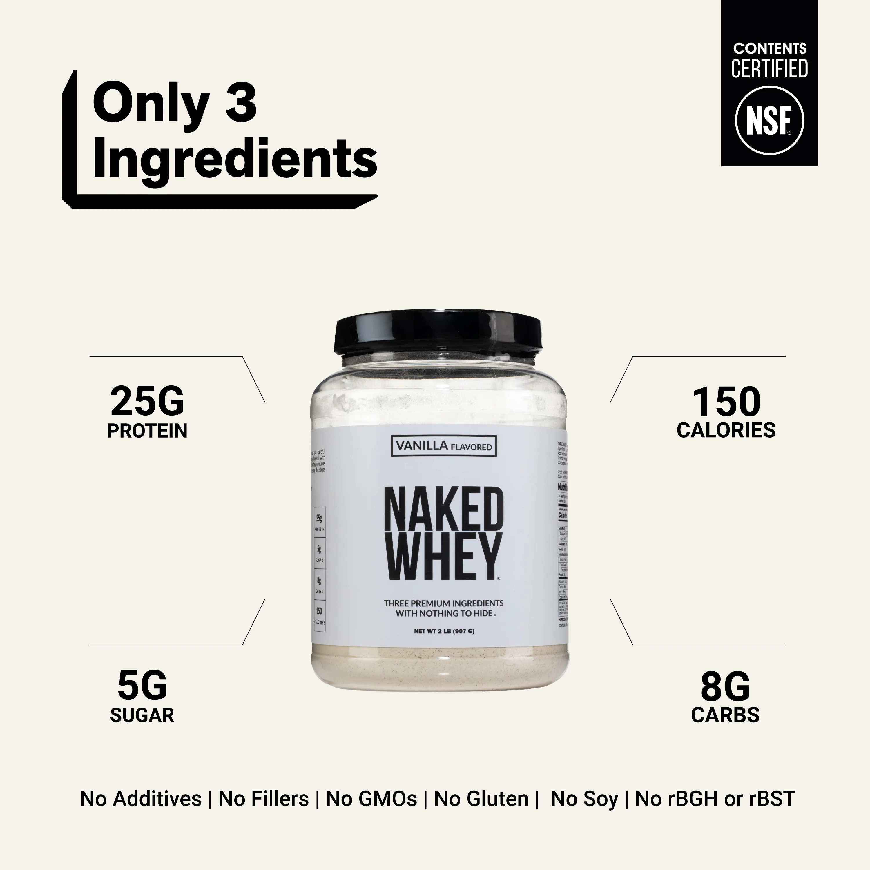 Vanilla Whey Protein Powder | Naked Vanilla Whey - 2LB - Image 3