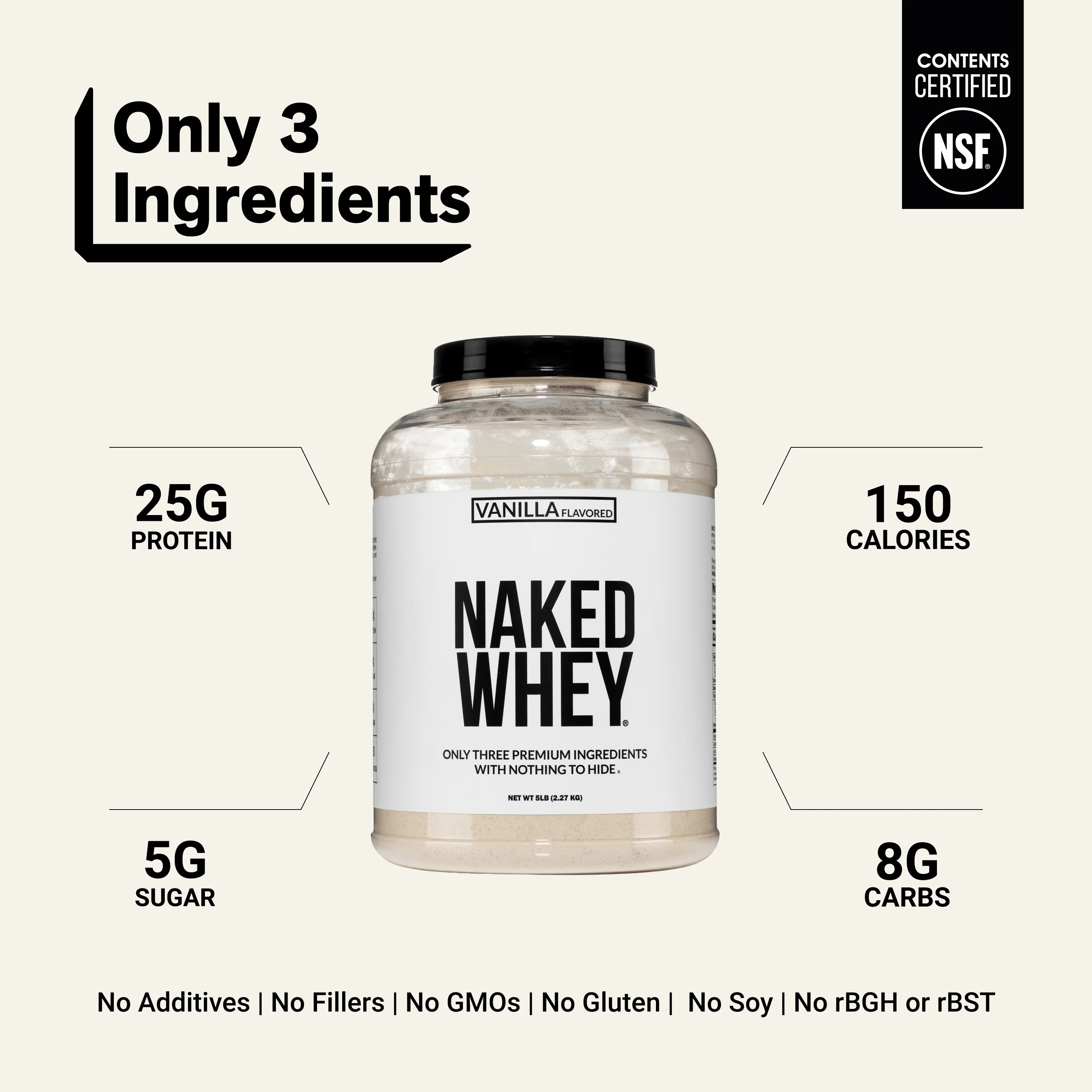 Vanilla Whey Protein Powder | Naked Vanilla Whey - 5LB - Image 3